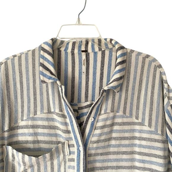Free People Boys Lie Blue Cream Striped Boardwalk Button-Up Romper size XS - Picture 3 of 8